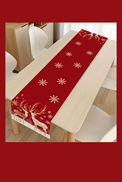 Trade Bazaar Burgundy Gold Christmas Tablecloth | Deer and Snowflake Patterned Rectangular Christmas Tableware Decoration (1 Piece)