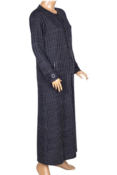 Hermevsim Hesna Women's Nurel Plus Size Winter Square Snap Button Navy Blue Overcoat