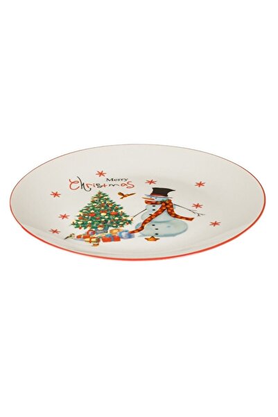 OEM Christmas Porcelain Plate, Snowman Design, Ecru, 19 cm, Dishwasher & Microwave Safe