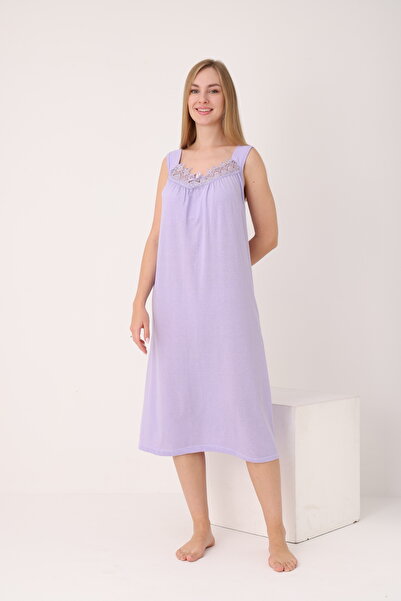 YASAR UNDERWEAR Women's Lace Wide Strap Solid Color Cotton Nightgown