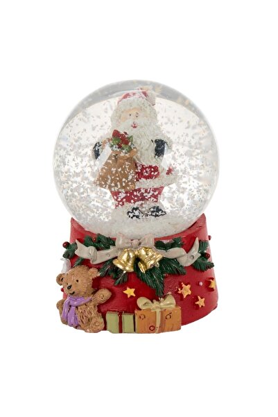 OEM Decorative Christmas snow globe with Santa on red base and gifts, 6 cm