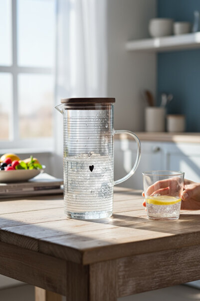 zezedesing Acacia Lid Glass Jug 1350ml 22.5X10Cm