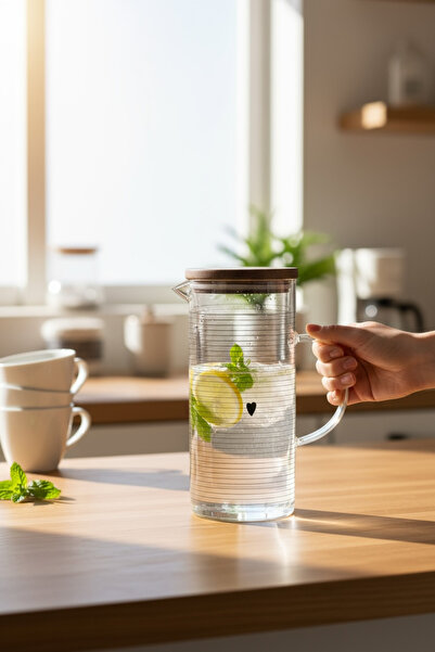 zezedesing Acacia Lid Glass Jug 1350ml 22.5X10Cm