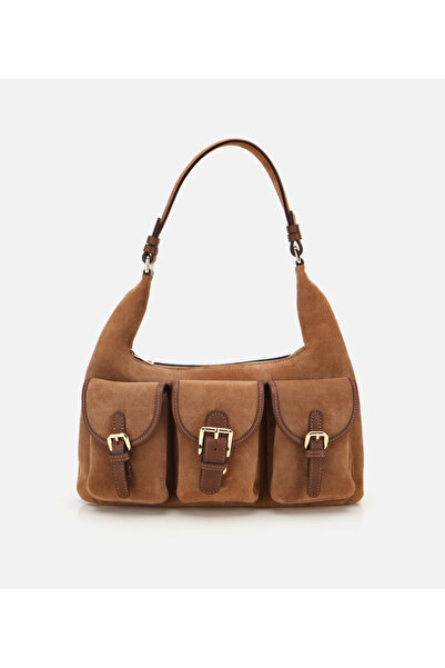 Hotiç Kadın Süet Deri Taba Cepli Tokalı Omuz Çantası