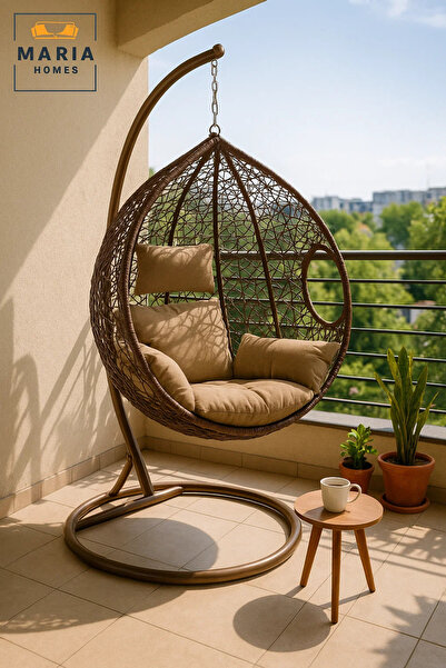 MARIA HOMES Rattan Hanging Egg Chair with Stand for Indoor Outdoor Garden Pat...