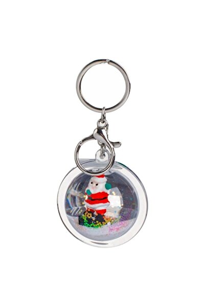 OEM Breloc glob de zăpadă de Crăciun cu Moș Crăciun, sclipici holografic, 5 cm