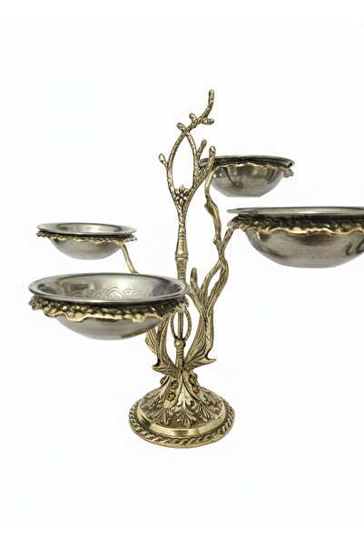 Zinnun Authentic Brass Cast 4-Chamber Serving Plate Snack Bowl
