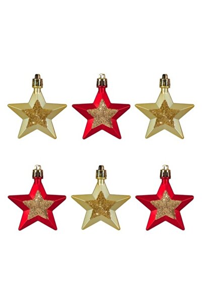 OEM Set of 6 star Christmas tree ornaments, 2 designs, glitter, 6 cm