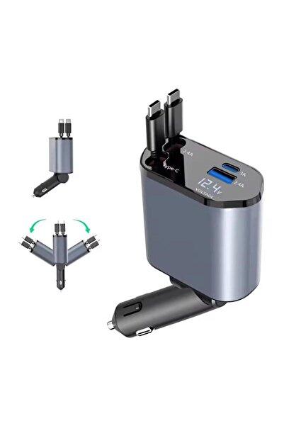 TravelKit Incarcator auto 4 in 1, 120W Fast Charge, Cablu Retractabil , Mufa ...