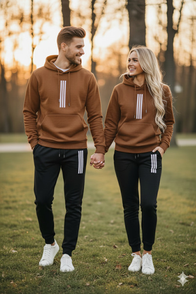 NİCE Winter Lover Couple Combination, Stripe Pattern Men's Bottom Top Set Men/Women 2-Piece