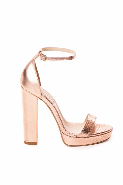 Vanilla Days Sandale cu toc bloc Vienna, imprimeu șarpe, șampanie