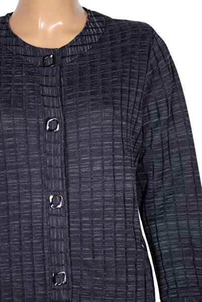 Hermevsim Hesna Women's Nurel Plus Size Winter Square Snap Button Navy Blue Overcoat