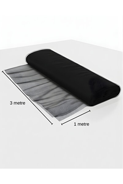 Organizasyon Pazarı Siyah Kristal Tül Kumaş 1 Metre x 3 Metre Dekoratif Tül F...