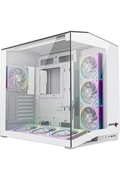 SPEARPC Titanic Plus E-ATX Gaming Case (White) - 7 ARGB Fans, Tempered Glass, Dual 360mm Radiator Support