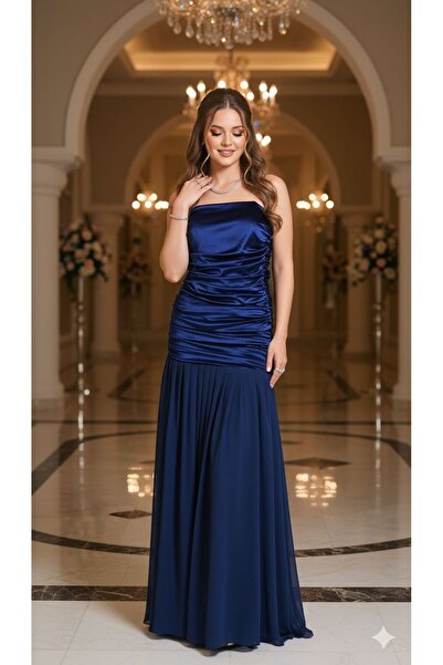 NARCISSUS FASHION Velvet chiffon evening dress