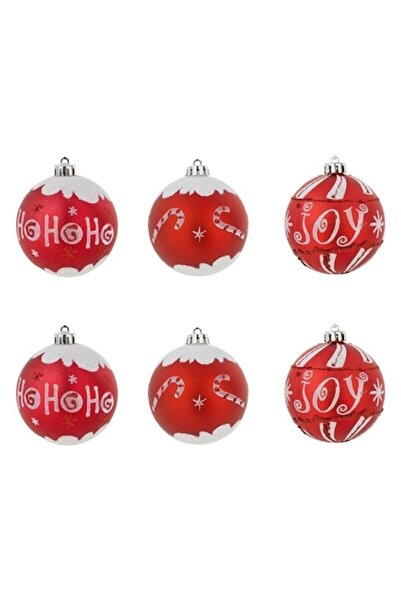 OEM Set globuri de Crăciun roșii cu sclipici alb, design „Ho Ho Ho” și „Joy”,...