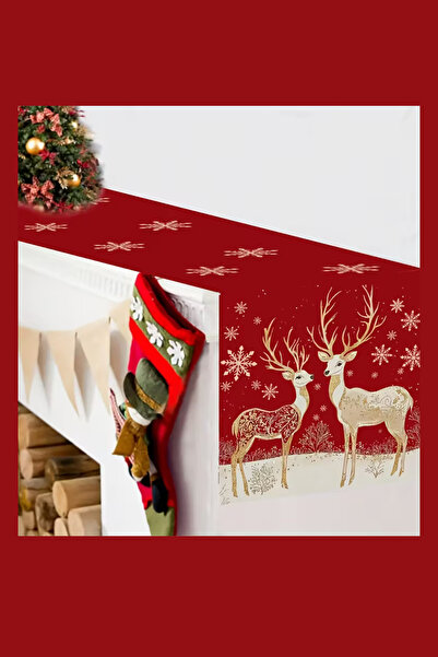 Trade Bazaar Burgundy Gold Christmas Tablecloth | Deer and Snowflake Patterned Rectangular Christmas Tableware Decoration (1 Piece)