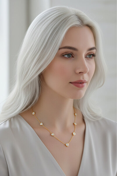 özgül takı ve tasarım Stainless Steel Gold Color Zircon Stone Heart Women's Necklace
