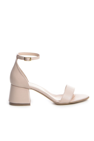 Vanilla Days Vienna Light Beige Leather Sandals with Slim Block Heel, 5cm