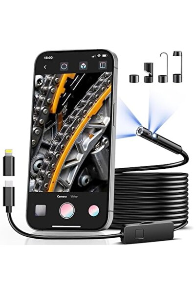narvara Inspection Endoscope Camera, 8 Adjustable LEDs, 2MP, 5m Semi-Rigid Cable, IP67, 8mm