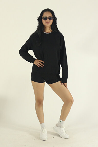 EydaMoon Hanorac negru de iarnă pentru femei, din bumbac, cu fleece în interi...