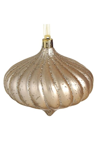 OEM Decorative Christmas onion-shaped mercury bauble, beige-champagne with glitter, Ø10cm