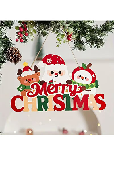 Trade Bazaar Wooden Door Ornament with Santa Claus and Merry Christmas Sign | 20X15 cm 2D Flat Christmas Decor (1 Piece)