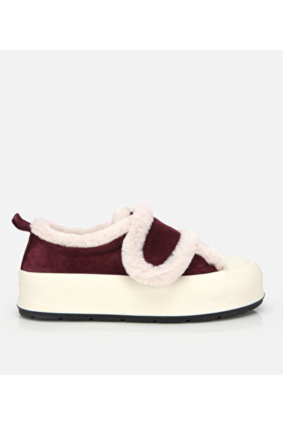 Hotiç Kadın Süet Deri Bordo İçi Kürklü Kalın Bantlı Spor Ayakkabı