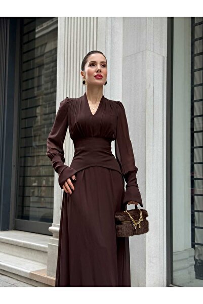 YK FASHION Tül Kuşak Detaylı Elbise