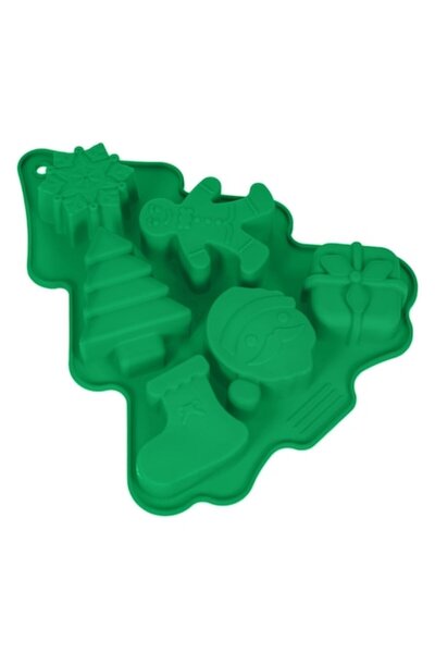 OEM Green silicone baking mold with 6 compartments, Christmas tree 18.5x22x2.5cm