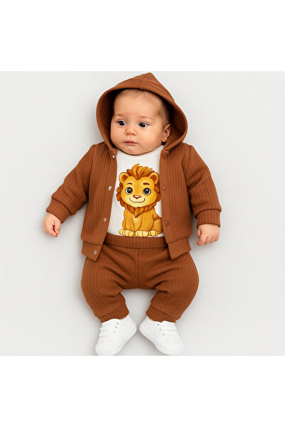 thesecret desire Unisex Brown Lion Printed 3-Piece Baby Set – Comfortable and...