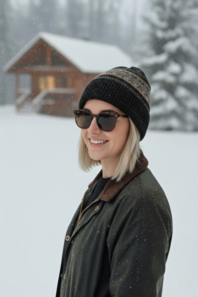 novon Premium Unisex Winter Themed Soft Textured Warm Design Beanie with Minimal Snowflake Figure