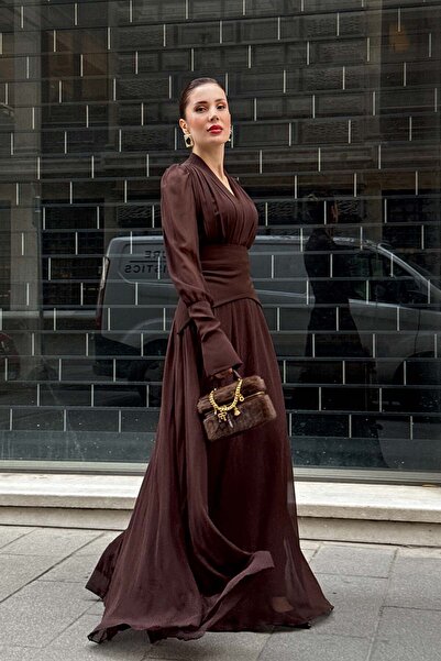 YK FASHION Tül Kuşak Detaylı Elbise