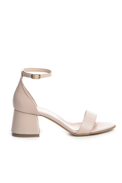 Vanilla Days Vienna Light Beige Leather Sandals with Slim Block Heel, 5cm