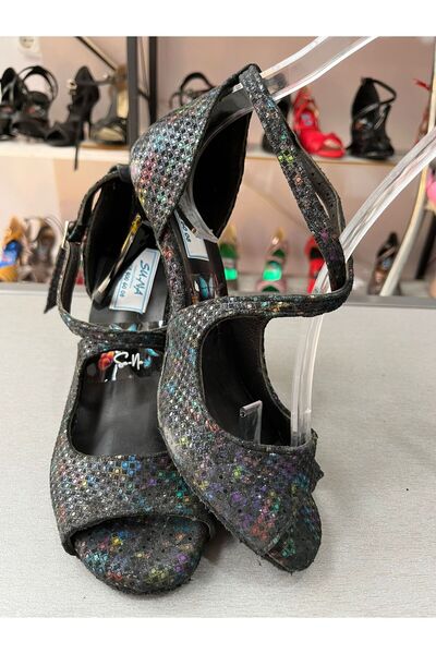 bitangosu Black Background Marble Tone Nubuck Leather 8.5 cm 13 Point Side-Open Model Tango, Dance and Ballroom Shoes