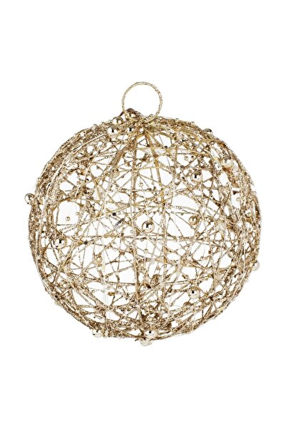 OEM Decorative Christmas bauble with champagne tinsel & 15 LED lights Ø15cm