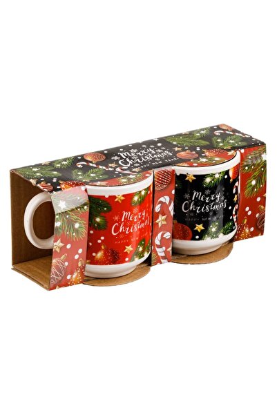 OEM Christmas ceramic mug set with candy ornaments 150ml - 2pcs