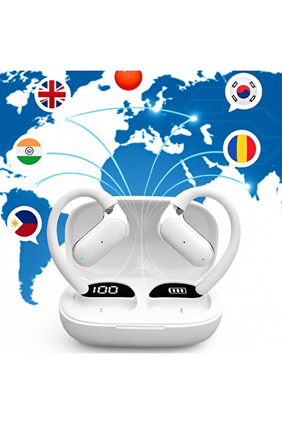 A ATAB Wireless Translator Earbuds — 144 Languages, AI Translation, 14.2mm Bass, ENC, IPX4 (White)