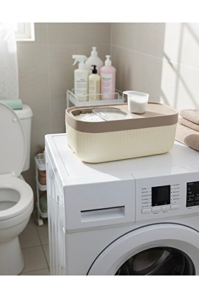 Buğra Home وعاء منظفات سعة 8 لتر مع غطاء منزلق وعجلات - وعاء تخزين مع ملصق وم...