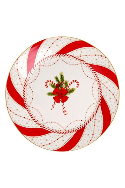 OEM Christmas white porcelain plate with candy-cane pattern ø19cm