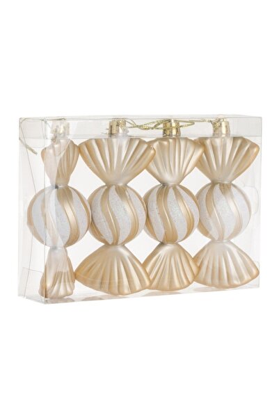 OEM Christmas ornaments candy beige with iridescent glitter 12cm - 4 pcs