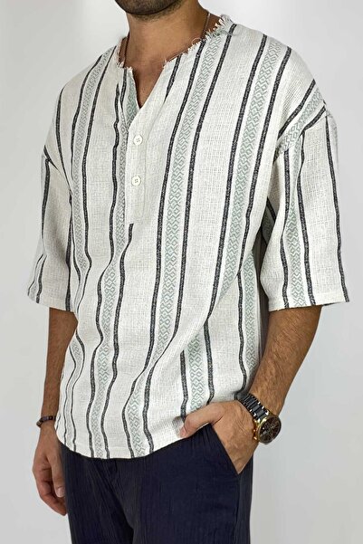 Alışveriş Sokağı Πράσινο oversized Καλοκαιρινό λινό μισό πουκάμισο