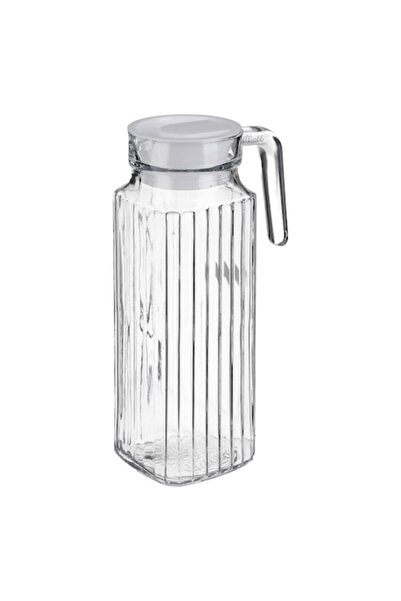 OEM Glass pitcher with stripe pattern & plastic lid 1.1 L