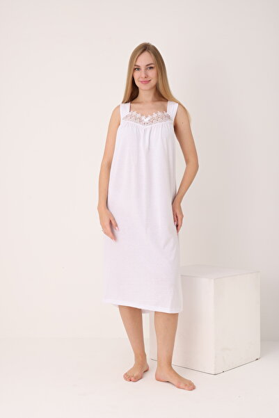 YASAR UNDERWEAR Women's Lace Wide Strap Patterned Cotton Nightgown