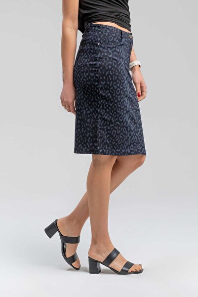 AKŞEN GİYİM Kadın % 92 Pamuk Denim Kumaş Likralı Leopar Desenli 4 Cepli Fermu...