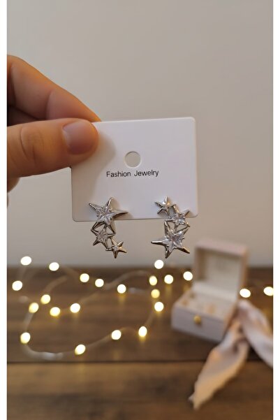 Accessories Zirkon Taşlı Asimetrik Yıldız Küme Küpe Earcuff/Climber Model