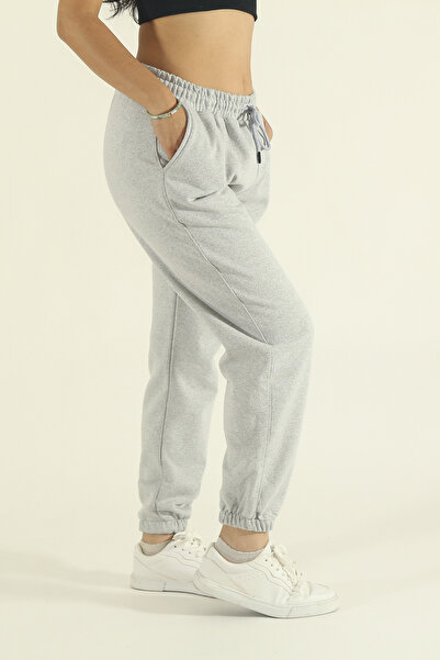 EydaMoon Women's Gray Winter Cotton Relaxed Waist and Leg Elastic Jogger Sweatpants