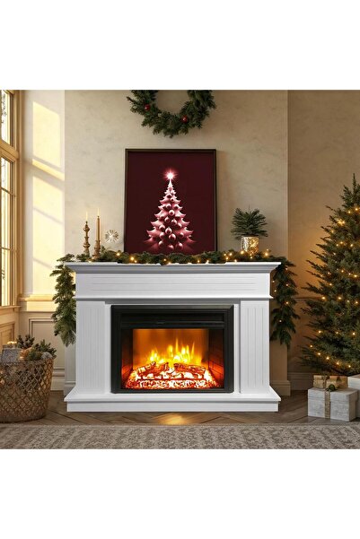 DLC 1800W Alegre Beyaz Uzaktan Kumandalı Gerçek Alev Efektli Dekoratif Şömine