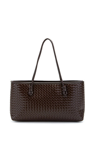 Zuna Studio حقيبة كتف نسائية من ميلي أكي براون توت بتفاصيل محبوكة