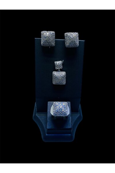Turkuaz Silver Zirkon Taşlı Kare Set Takım